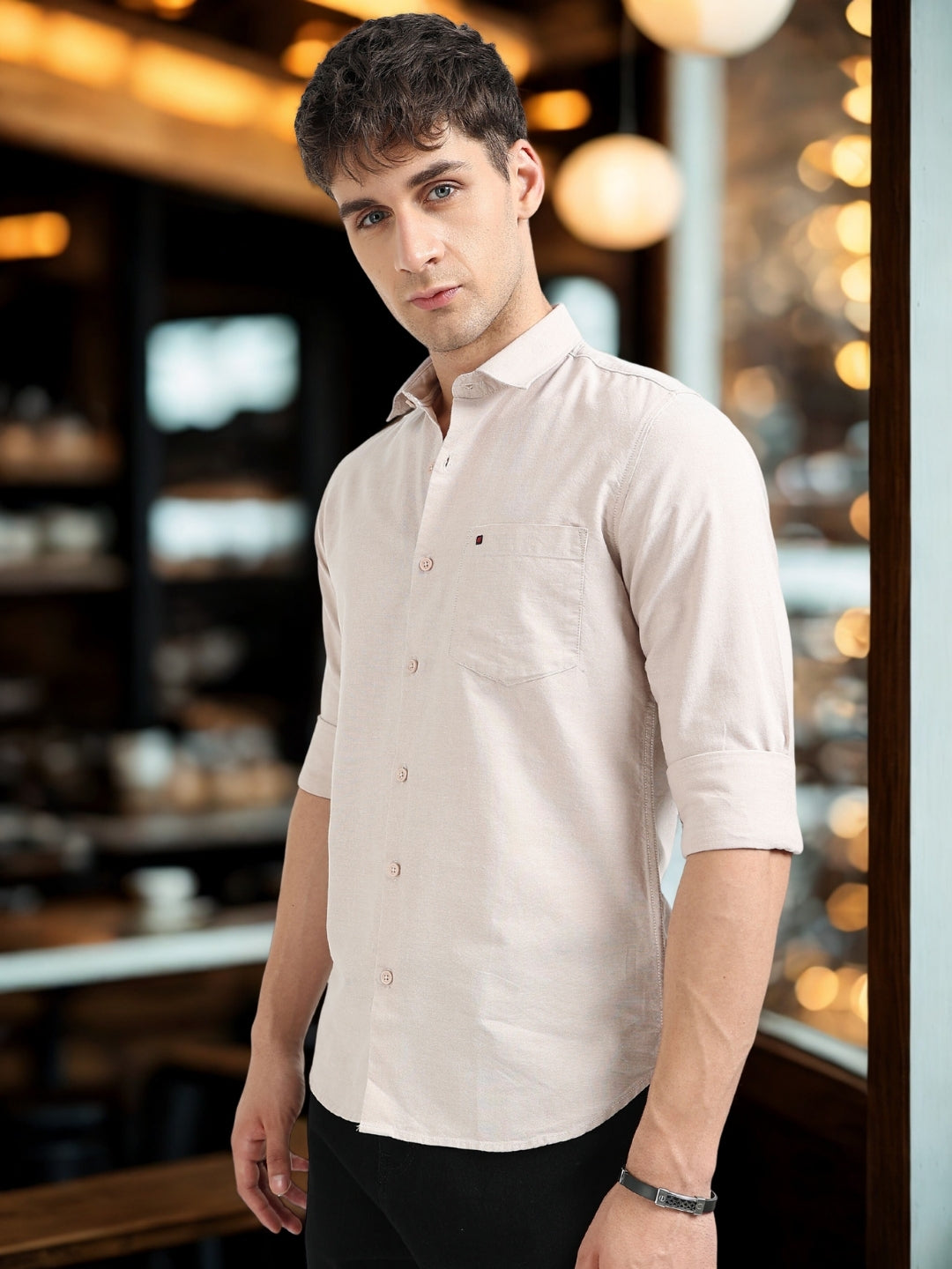 Pink Solid Regular Fit Casual Shirts