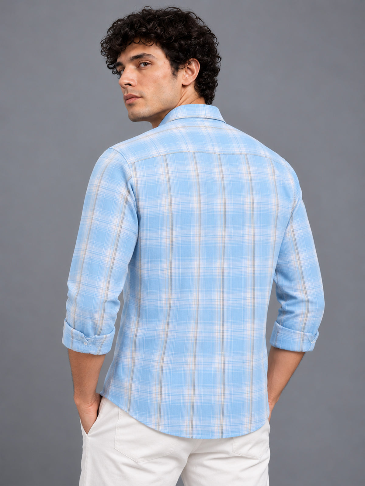 Men’s Blue Checkered Slim Fit Casual Shirt