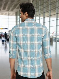 Men Blue Checkered Full Sleeve Slim Fit Casual Shirts
