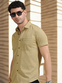 Men Khaki Half Sleeve knitted Dobby Casual Shirt