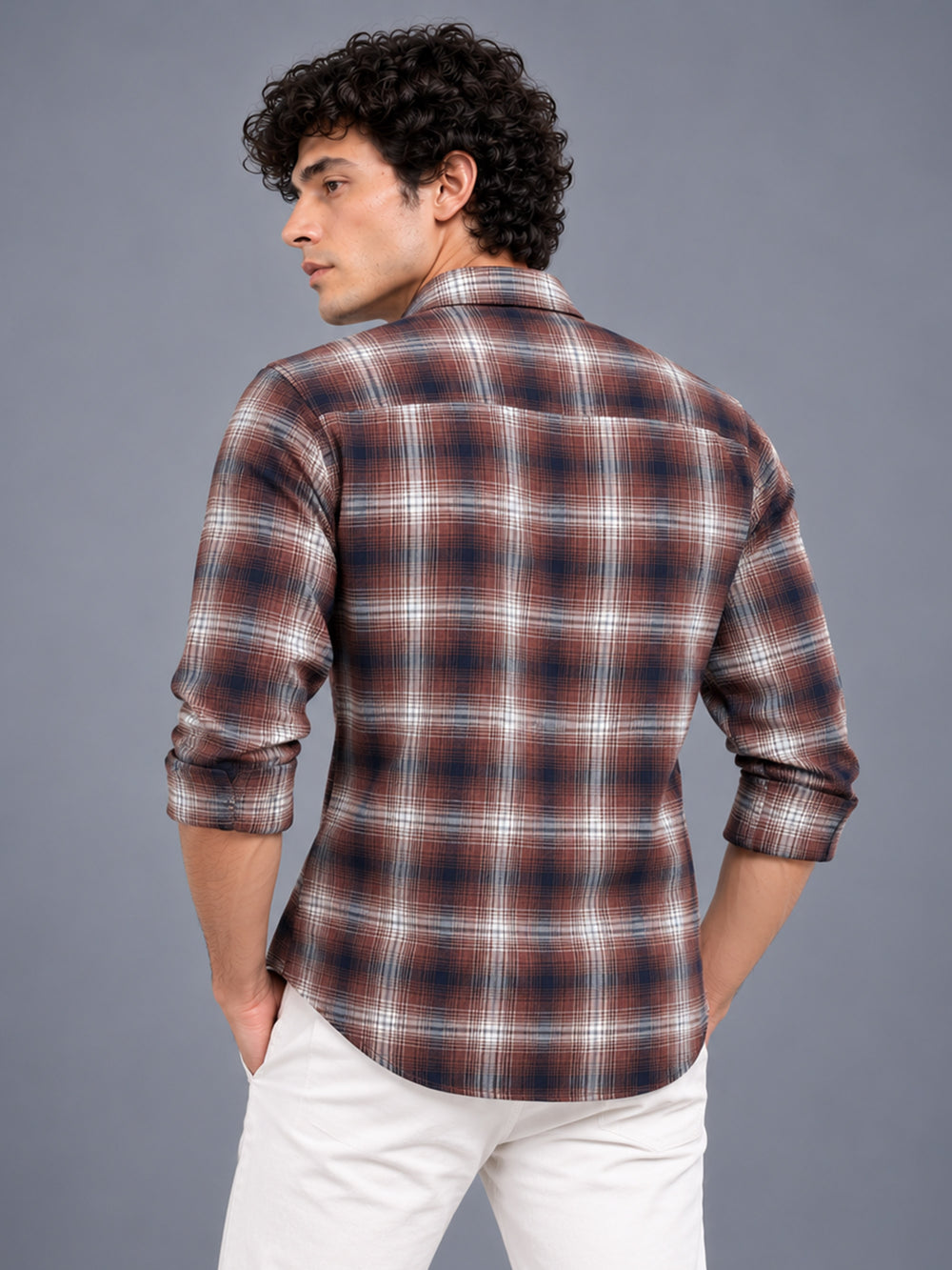 Men's Brown Slim Fit Checkered Casual Shirt