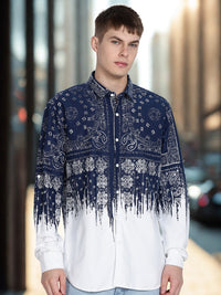 Navy Floral Print Slim Fit Full Sleeve Casual Shirt
