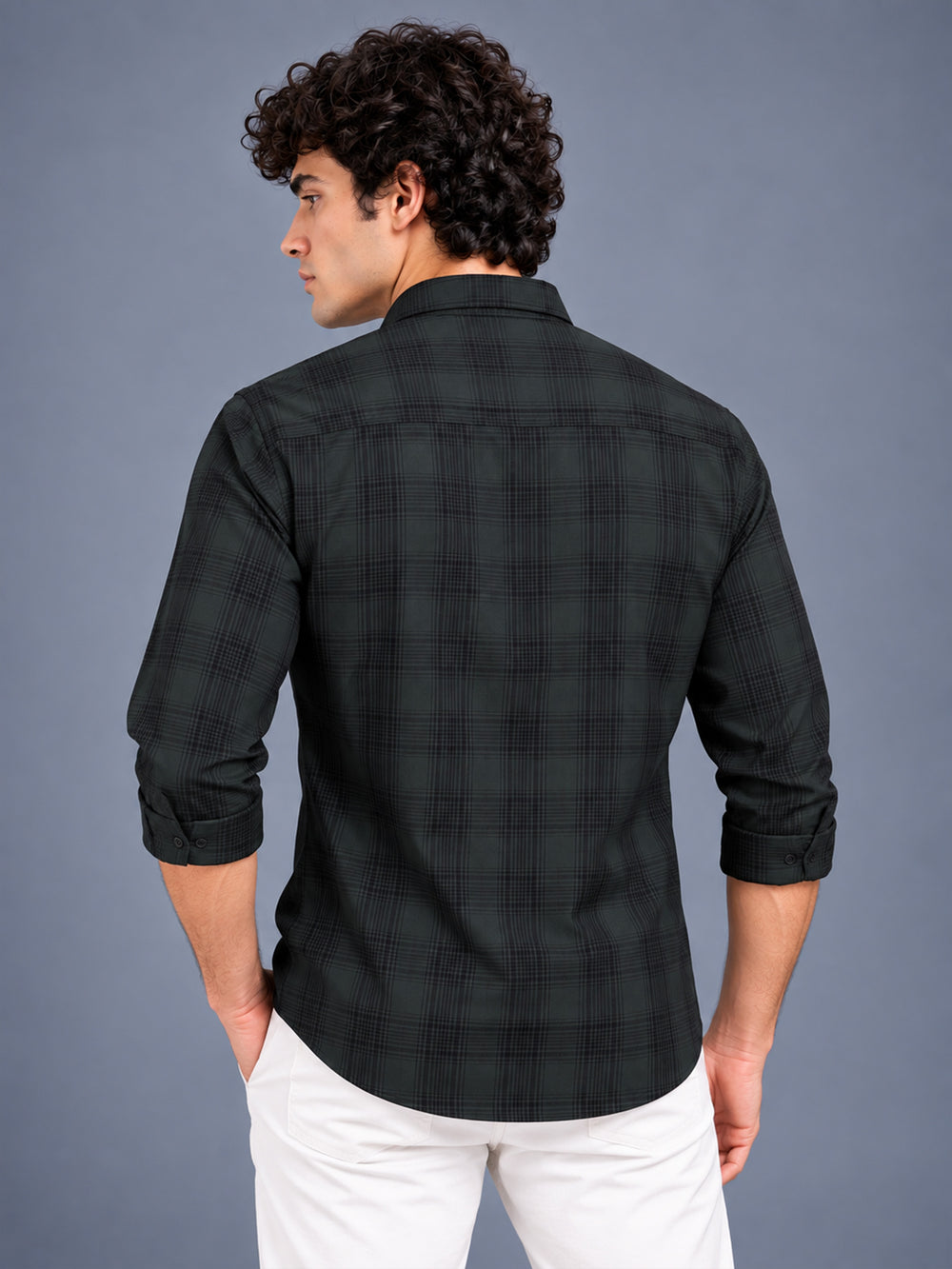 Men Green Tartan Checked Slim Fit Casual Shirt
