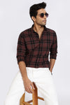 Men Brown Vintage Checks Full Sleeve Slim Fit Casual Shirts