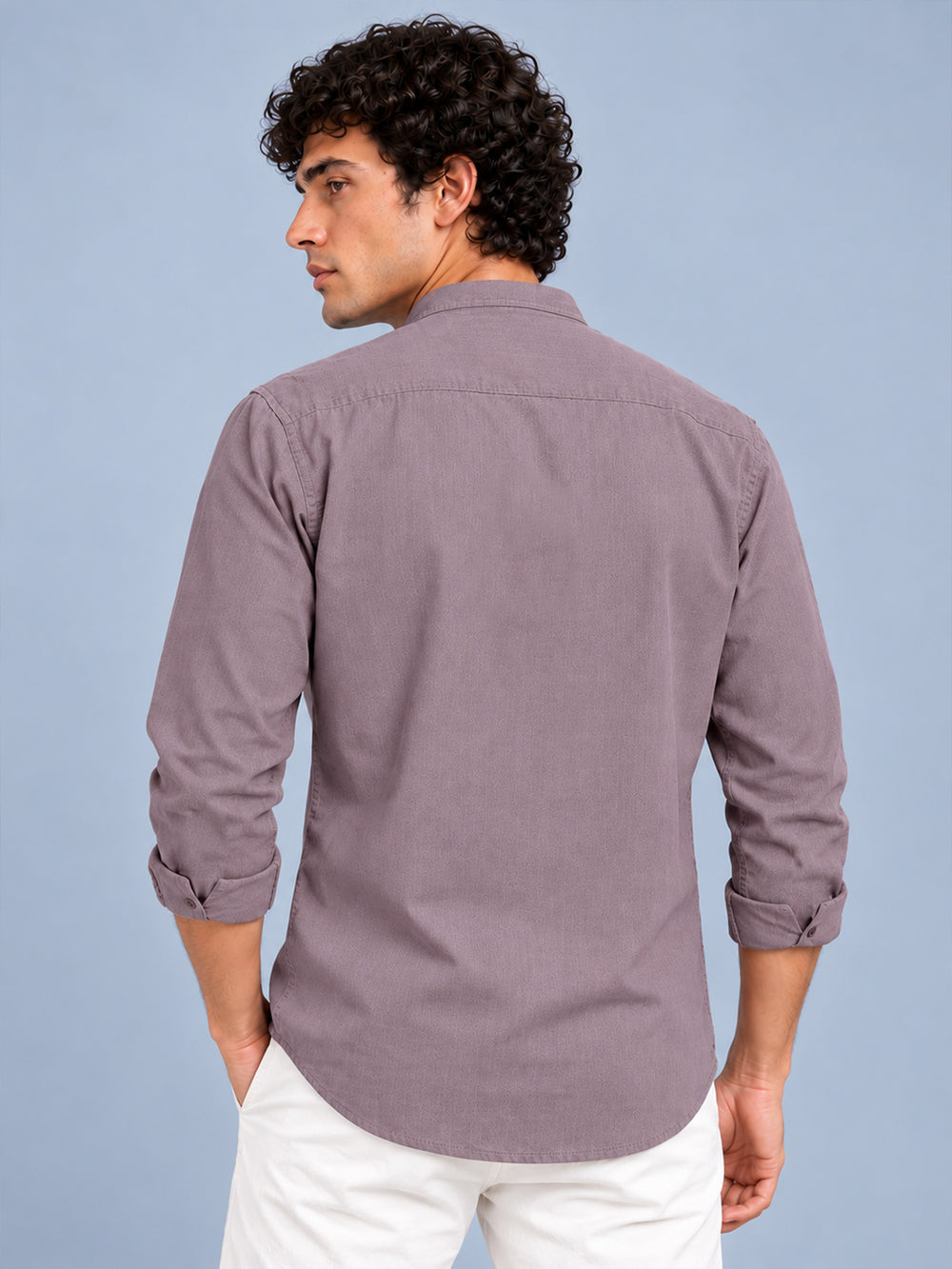 Men Dusty Pink Slim Fit Solid Linen Texture Casual Kurta Shirt
