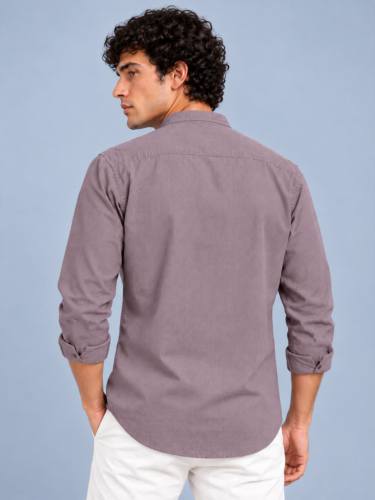 Men Dusty Pink Slim Fit Solid Linen Texture Casual Kurta Shirt