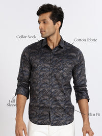 Men Blue Floral Print Full Sleeve Slim Fit Casual Shirts