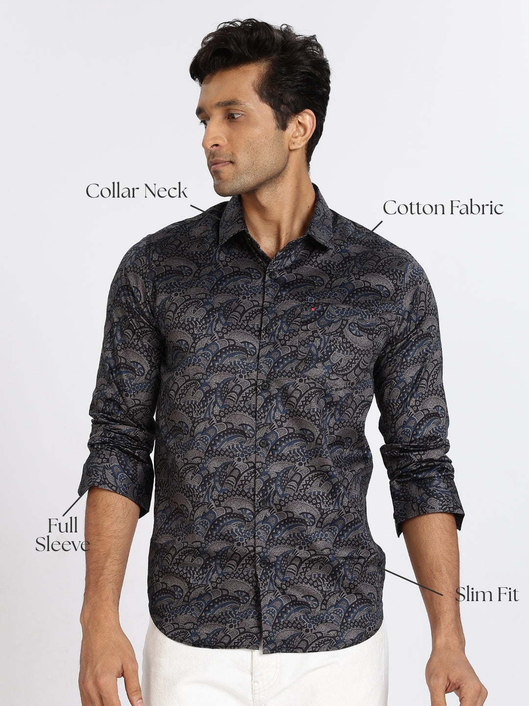 Men Blue Floral Print Full Sleeve Slim Fit Casual Shirts