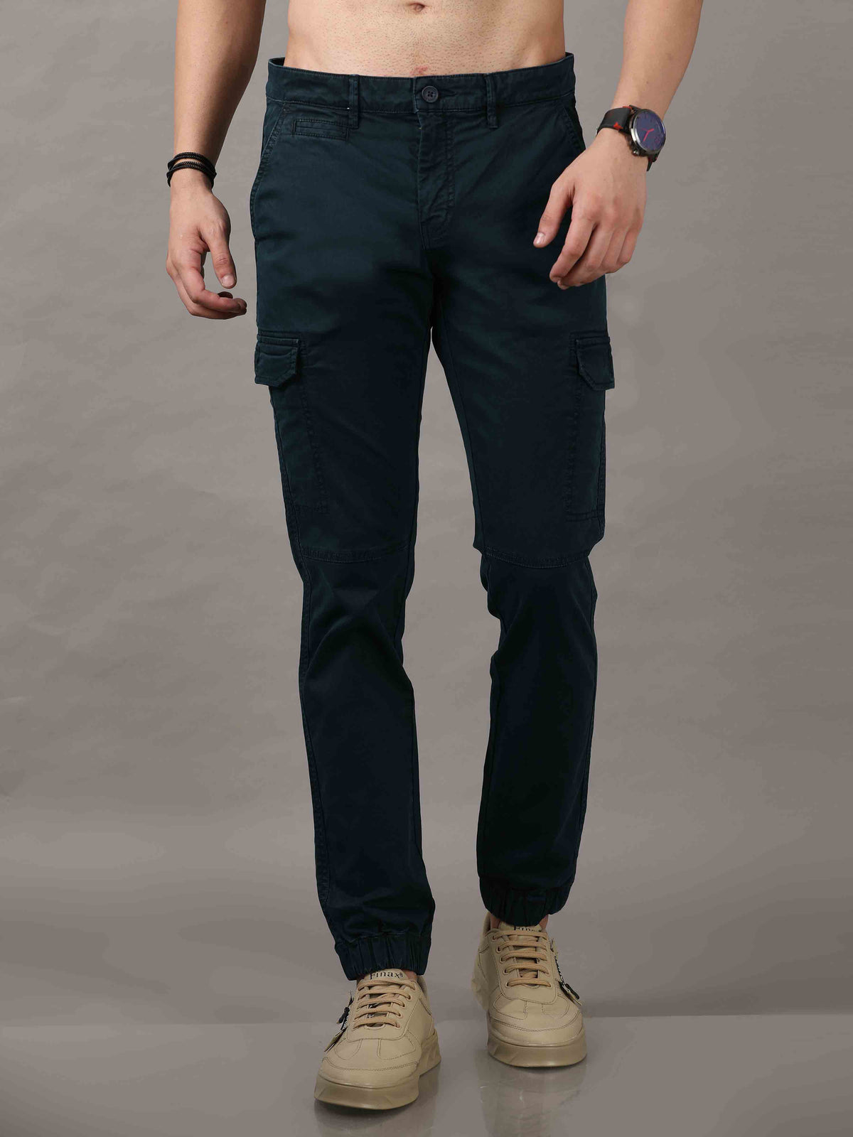 Shop Men's Navy Cargos Pant Solid Casual Joggers Online.