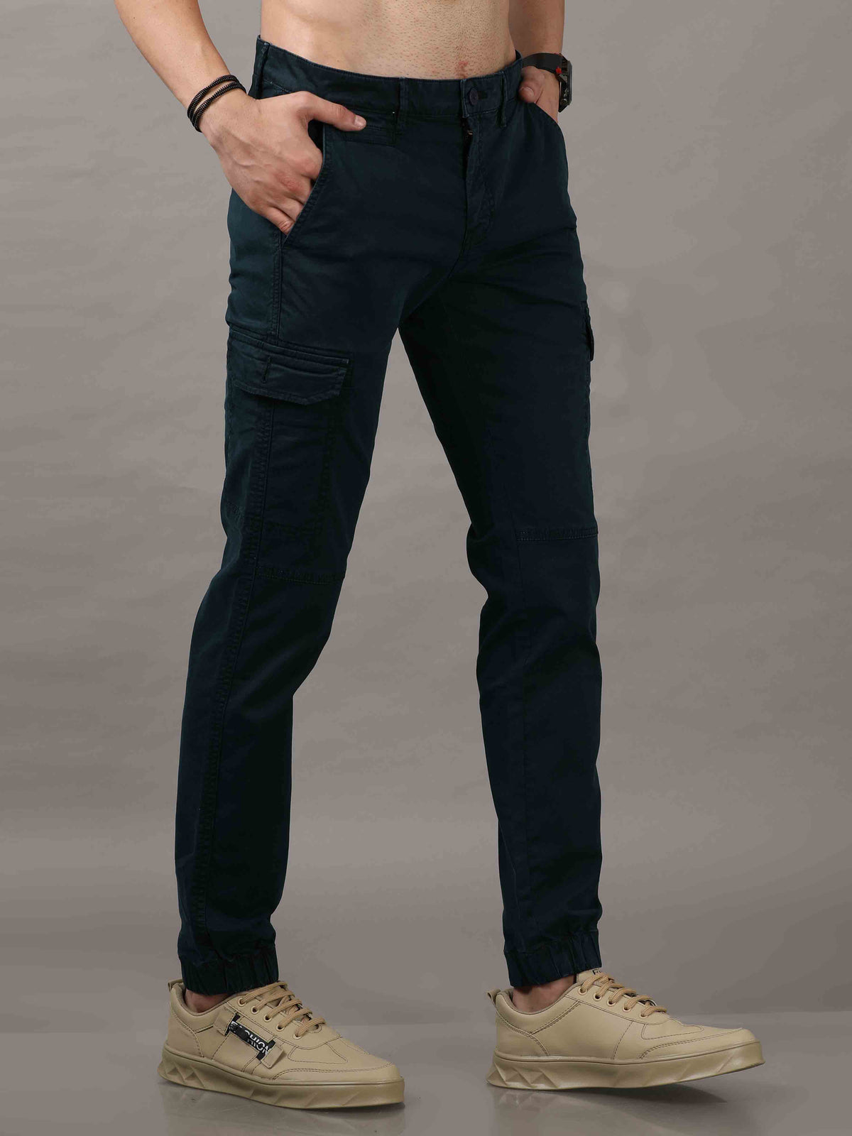 Shop Men's Navy Cargos Pant Solid Casual Joggers Online.