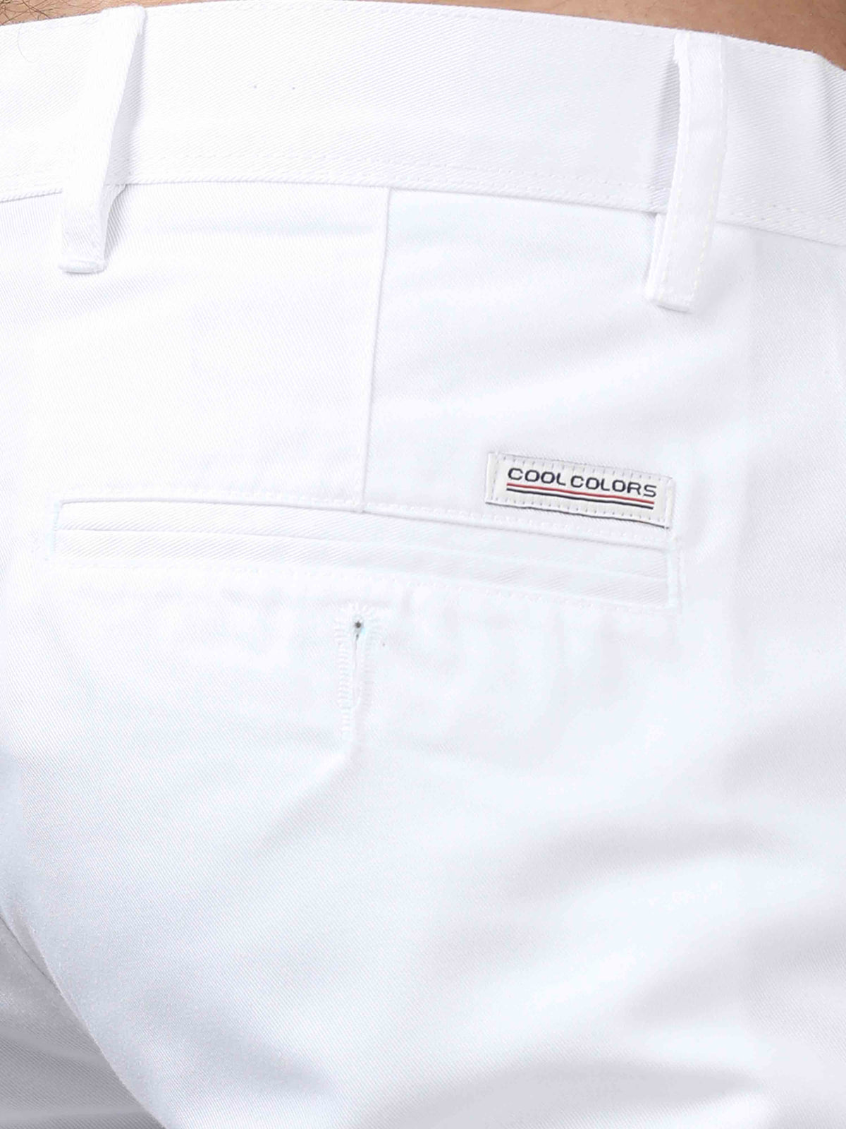 Shop Men's White Cotton Blend Narrow Fit Solid Causal Trouser Online.