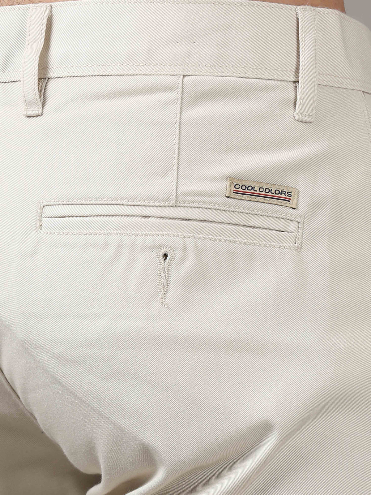 Men's Cream Cotton Blend Narrow Fit Solid Causal Trouser