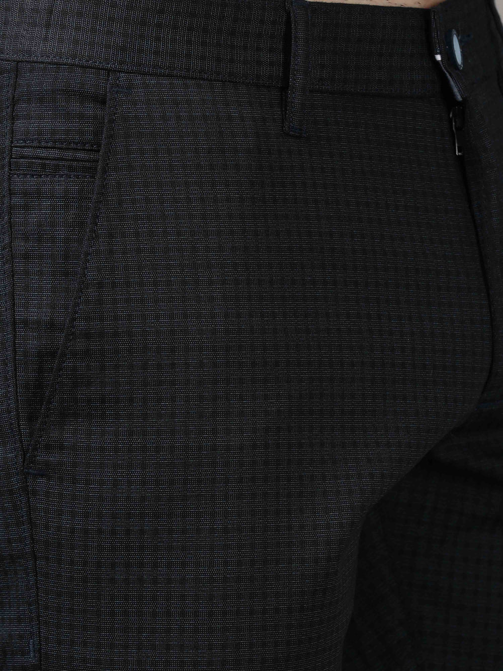 Men's Navy Narrow Fit Cotton Checks Causal Trousers