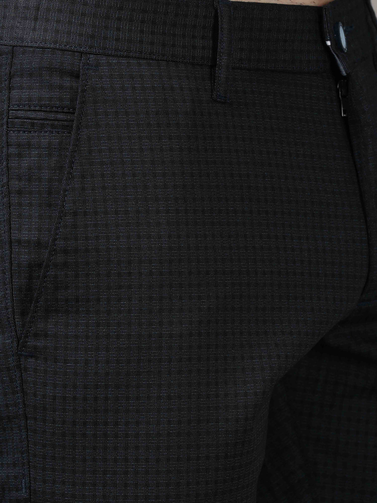 Men's Navy Narrow Fit Cotton Checks Causal Trousers
