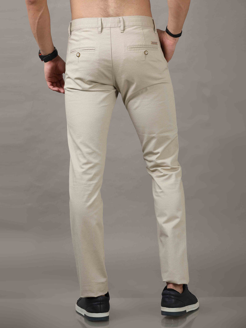 Shop Men's Cream Narrow Fit Cotton Solid Causal Trousers Online.