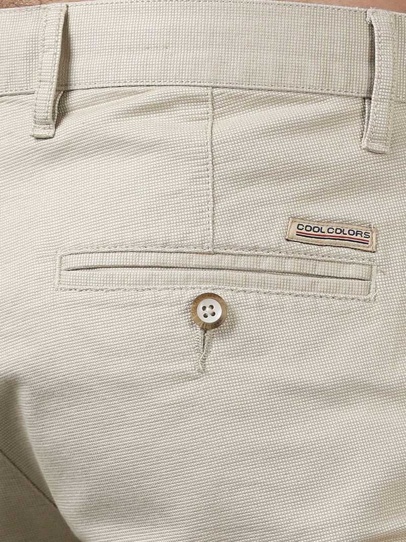 Shop Men's Cream Narrow Fit Cotton Solid Causal Trousers Online.