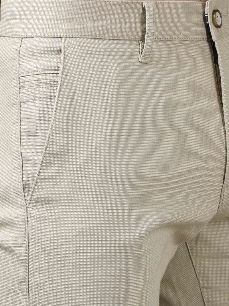 Shop Men's Cream Narrow Fit Cotton Solid Causal Trousers Online.