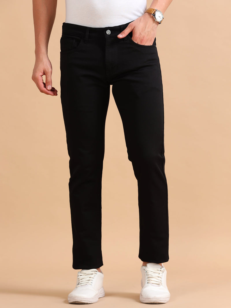 Men Black Solid Narrow Fit Casual Trousers