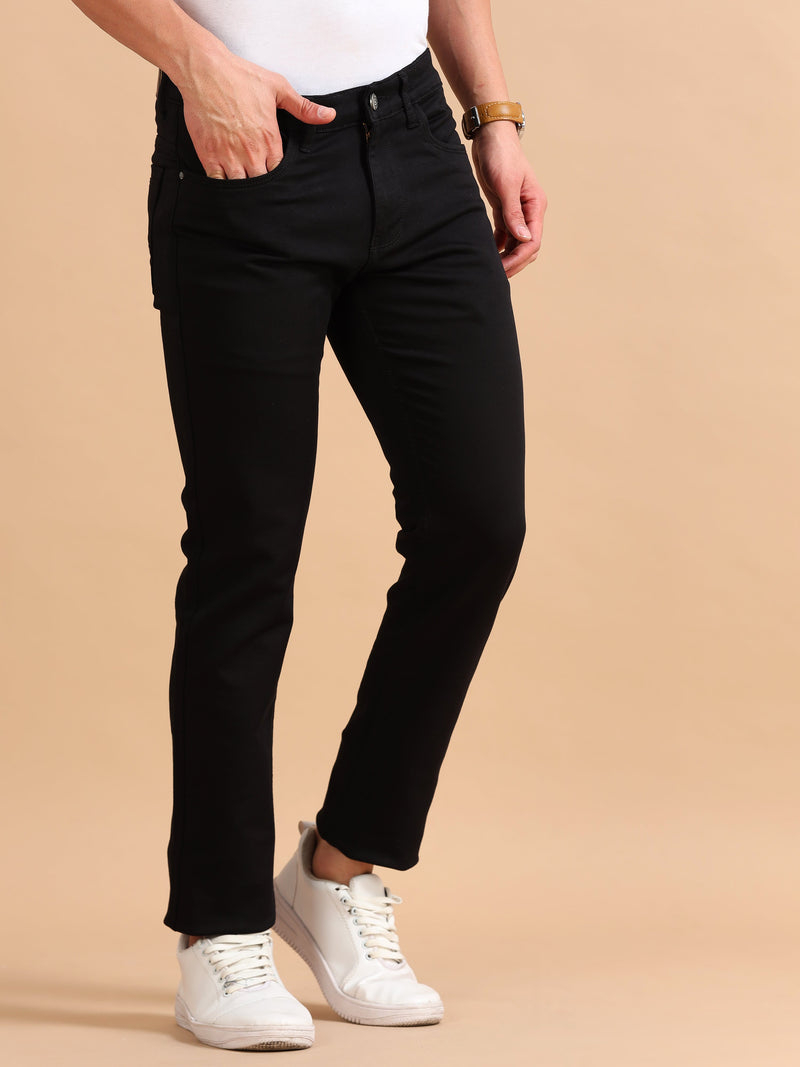 Men Black Solid Narrow Fit Casual Trousers