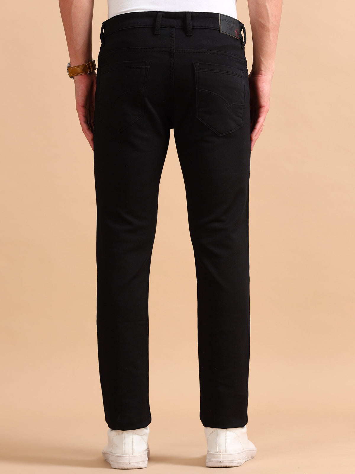 Men Black Solid Narrow Fit Casual Trousers