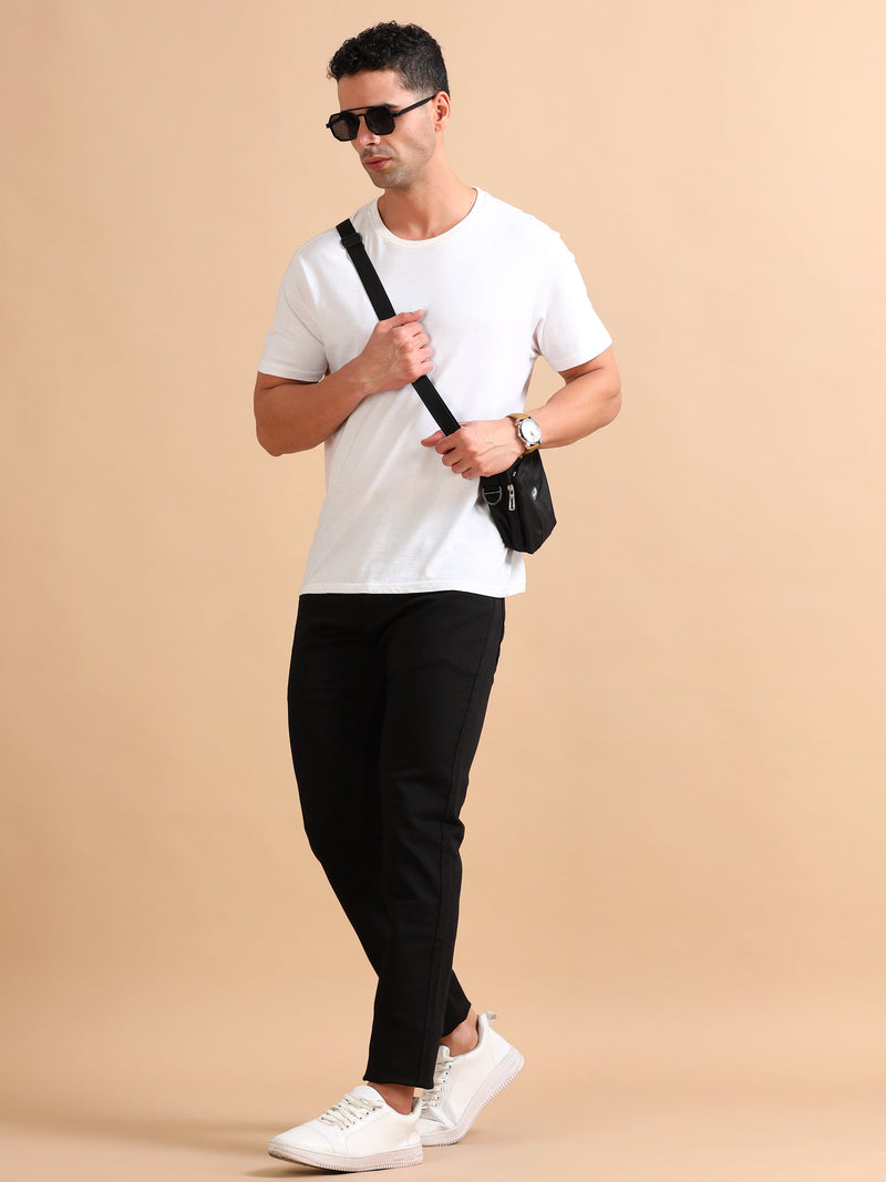 Men Black Solid Narrow Fit Casual Trousers