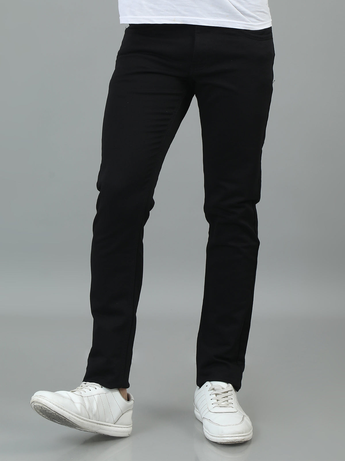 Men Navy Narrow Fit Solid Lycra Casual Trousers