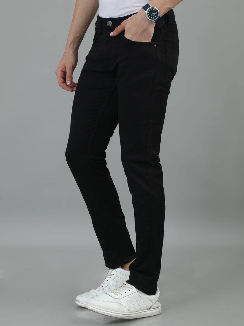 Men Navy Narrow Fit Solid Lycra Casual Trousers