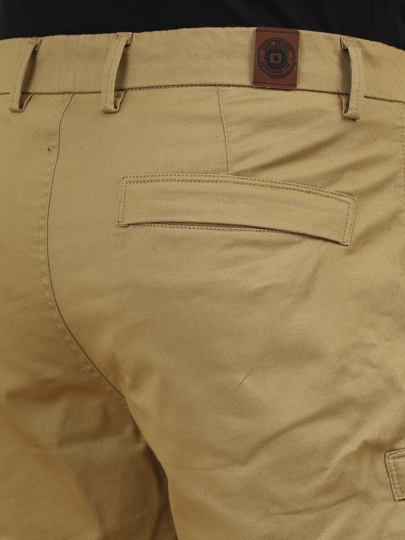 Men Khaki Solid Relaxed Fit Lycra Cargo Shorts