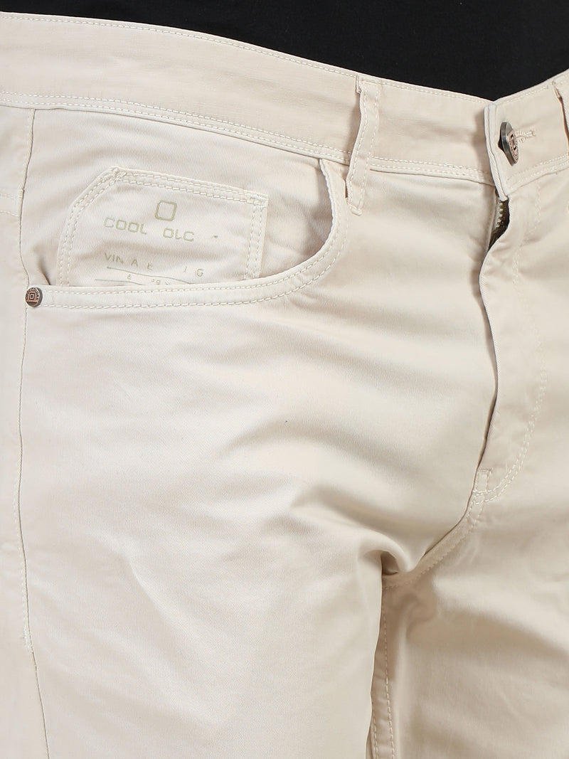 Men Cream Narrow Fit RFD Solid Casual Trousers