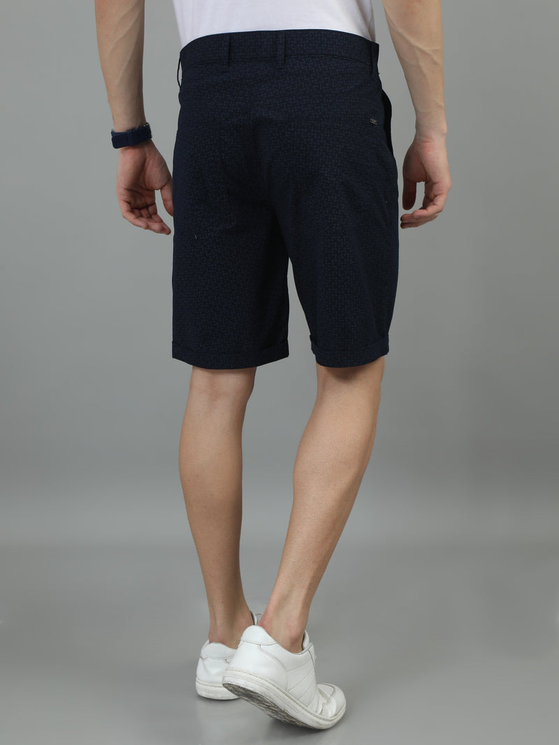 Men Navy Relaxed Fit Twill Printed Shorts