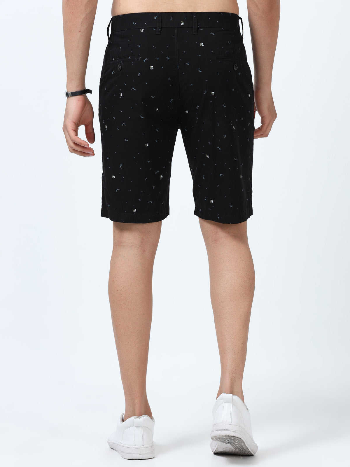 Men Black Relaxed Fit Satin Printed Shorts