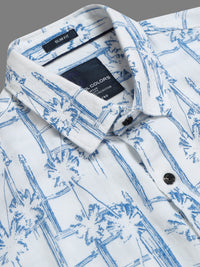 Men Blue Slim Fit Printed Full Sleeve Casual Shirt