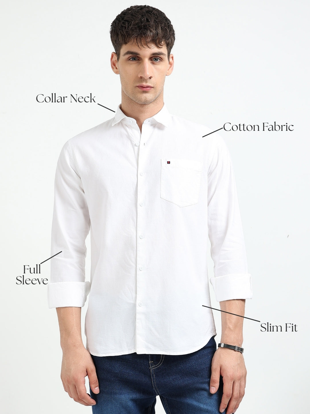 White Solid Slim Fit Casual Shirts