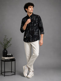 Men Navy Slim Fit Abstract Print Full Sleeve Casual Shirt
