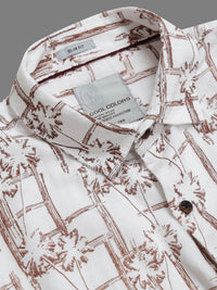 Men Brown Slim Fit Printed Full Sleeve Casual Shirt