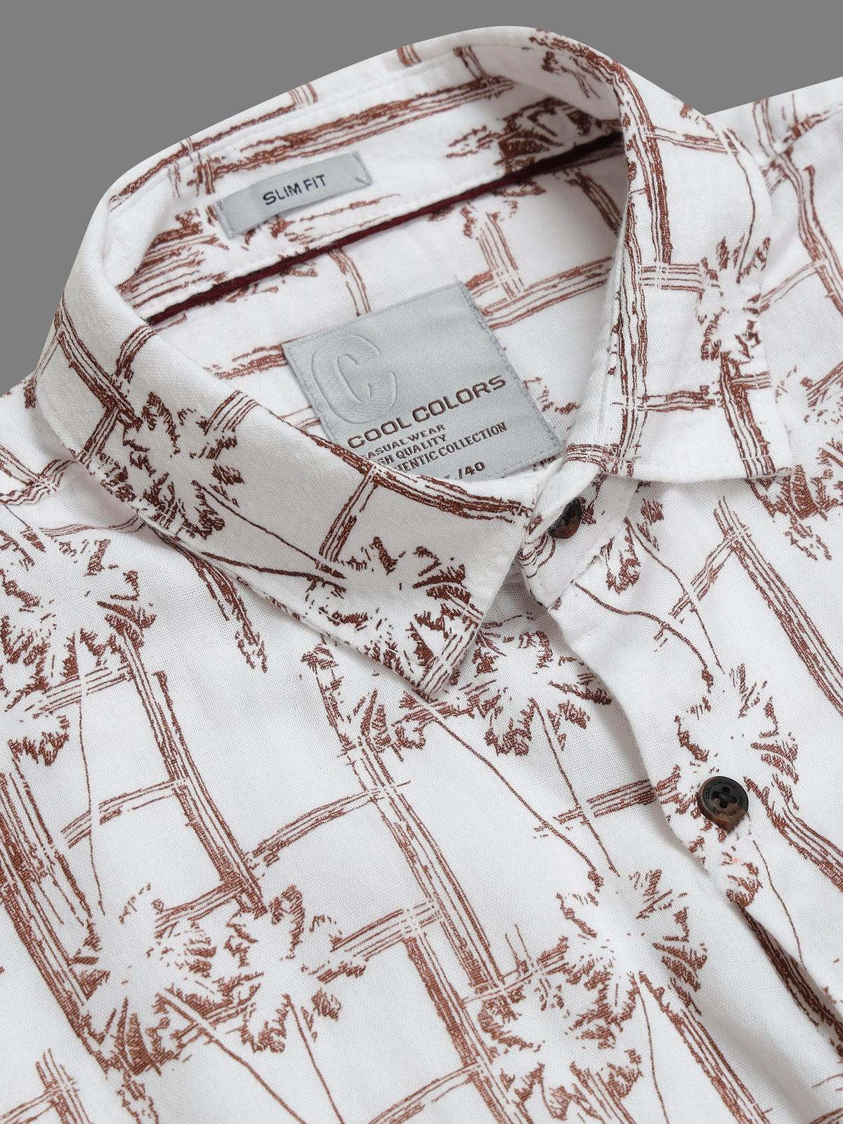 Men Brown Slim Fit Printed Full Sleeve Casual Shirt