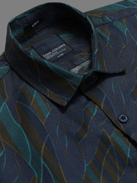 Men Navy Slim Fit Printed Full Sleeve Casual Shirt