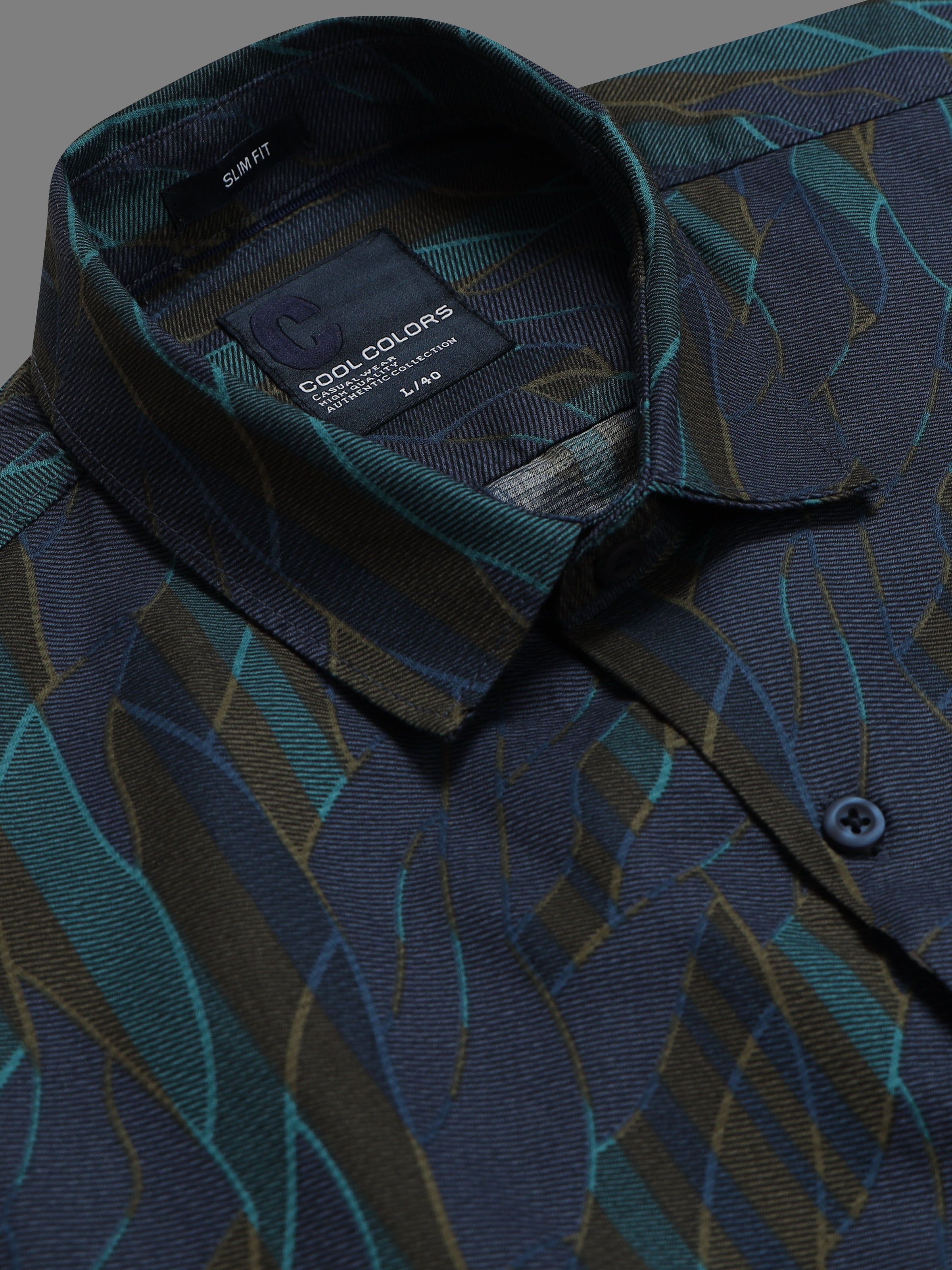 Men Navy Slim Fit Printed Full Sleeve Casual Shirt