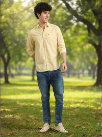 Men Yellow Slim Fit Checks Full Sleeve Casual Shirt