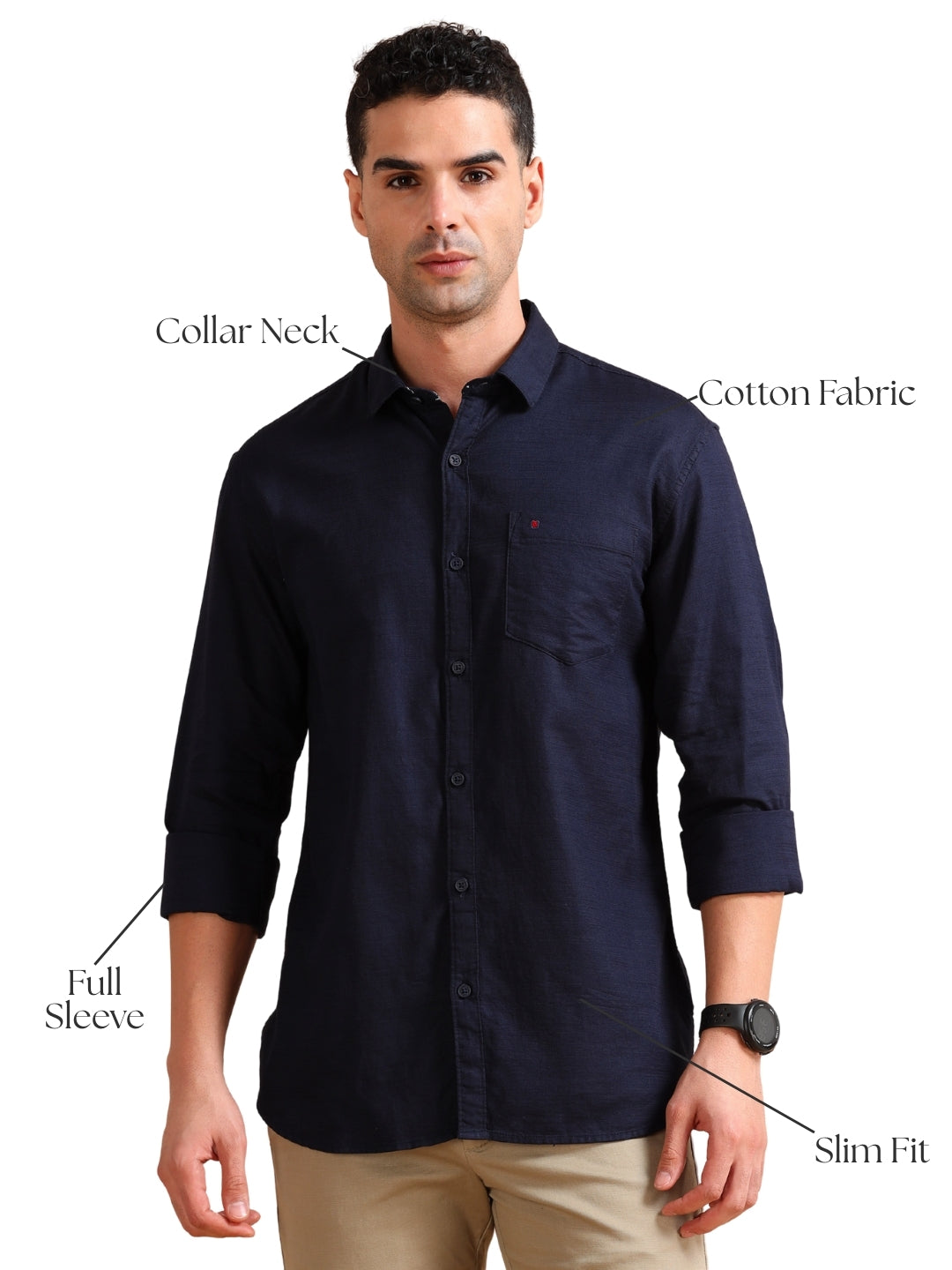 Men Navy Slim Fit Solid Full Sleeve Casual Shirt
