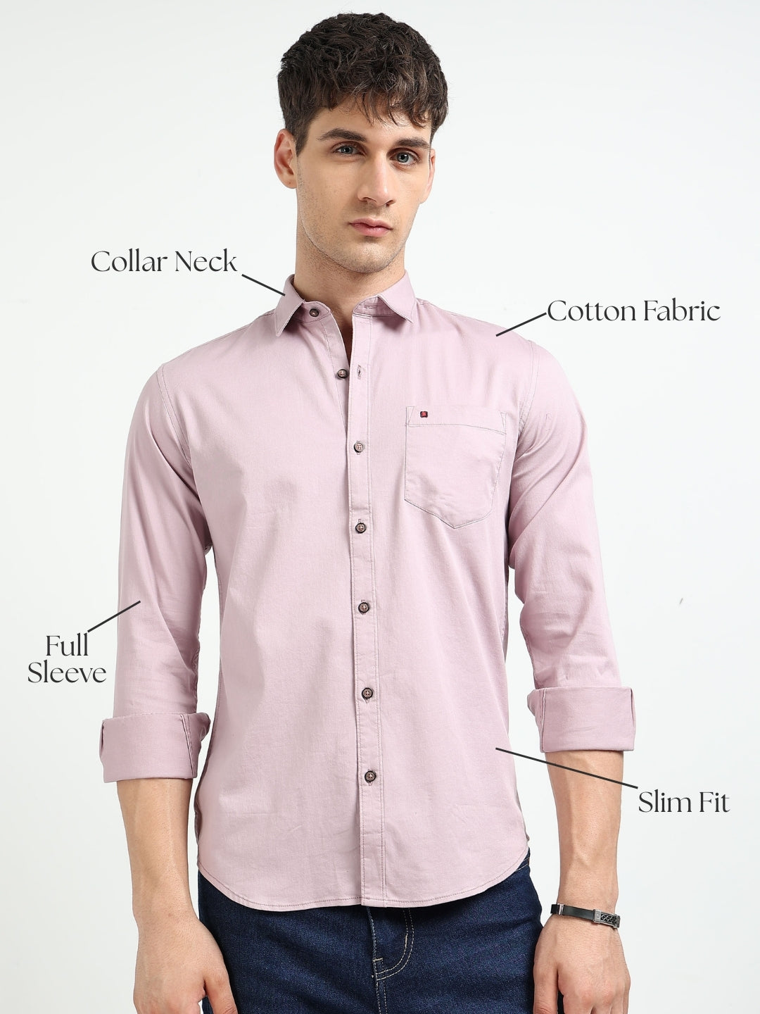 Light Pink Solid Slim Fit Casual Shirts