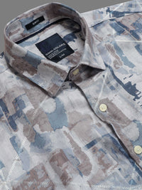 Men Beige Slim Fit Printed Full Sleeve Casual Shirt