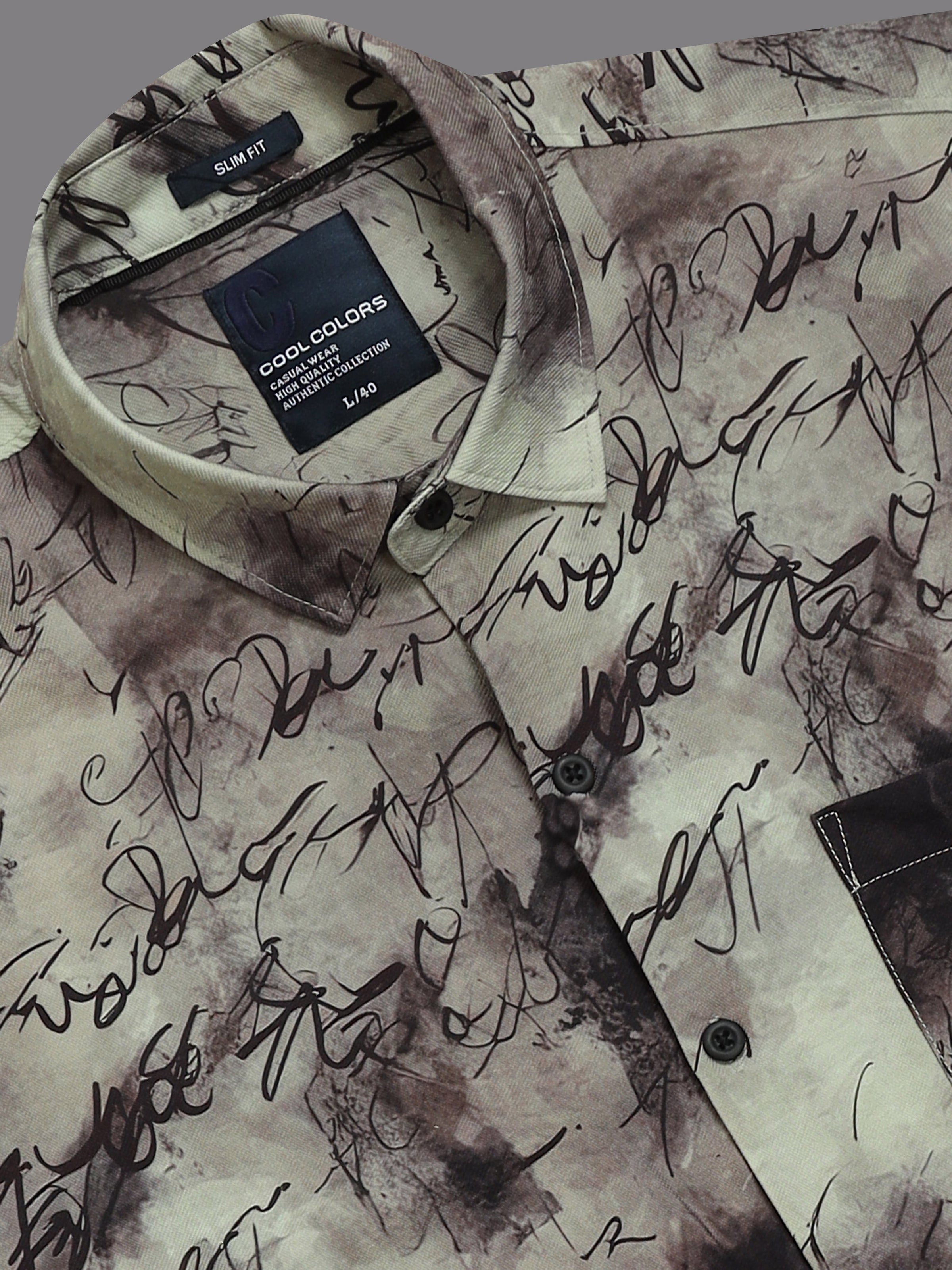 Men Beige Slim Fit Printed Full Sleeve Casual Shirt