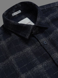 Men Navy Slim Fit Windowpane Check Full Sleeve Casual Shirt