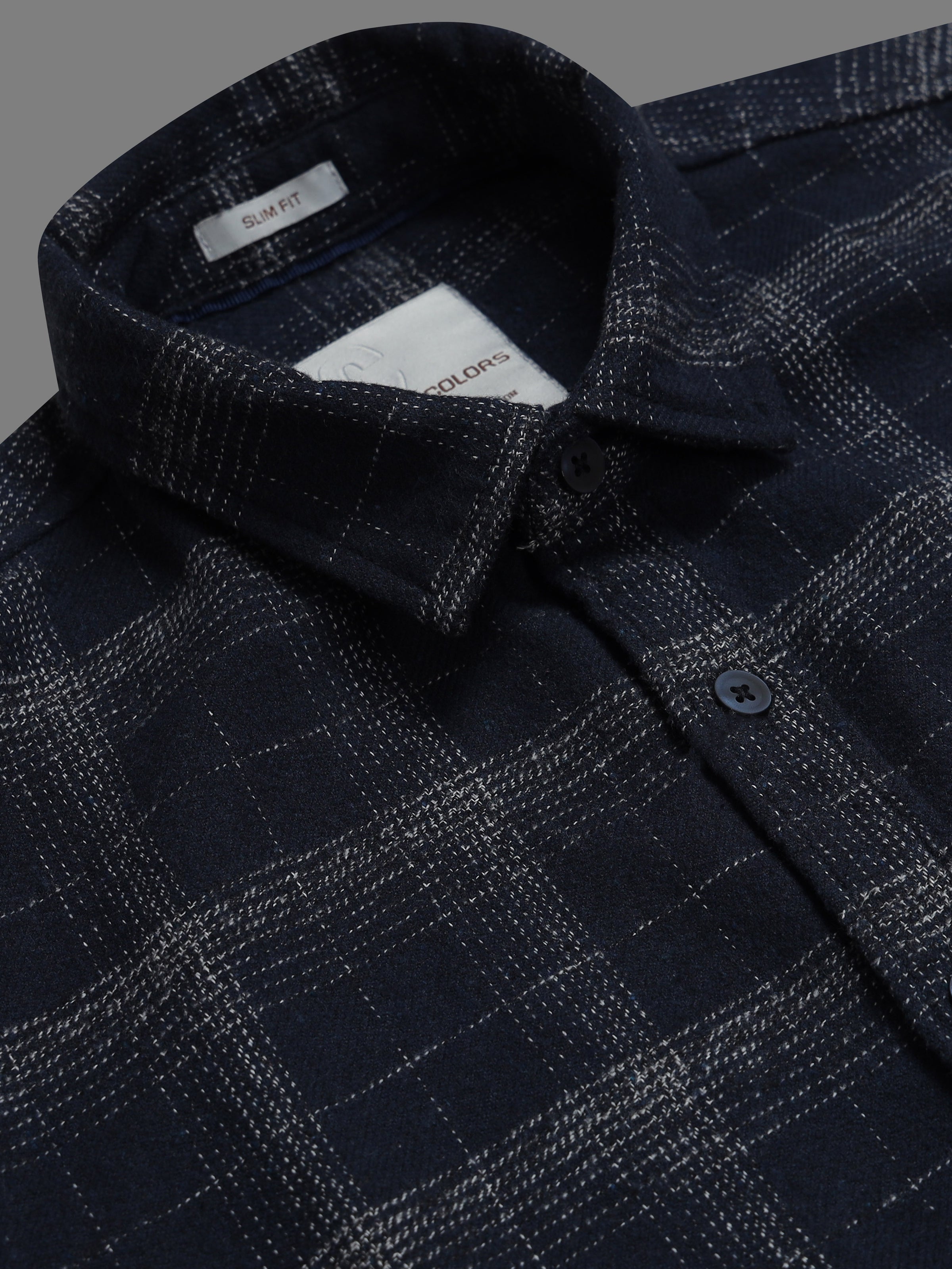 Men Navy Slim Fit Windowpane Check Full Sleeve Casual Shirt