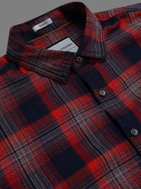Men Red Slim Fit Check Full Sleeve Casual Shirt