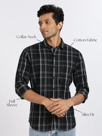 Men Green Checkered  Full Sleeve Slim Fit Casual Shirt