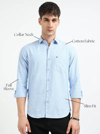 Sky Blue Solid Regular Fit Casual Shirts