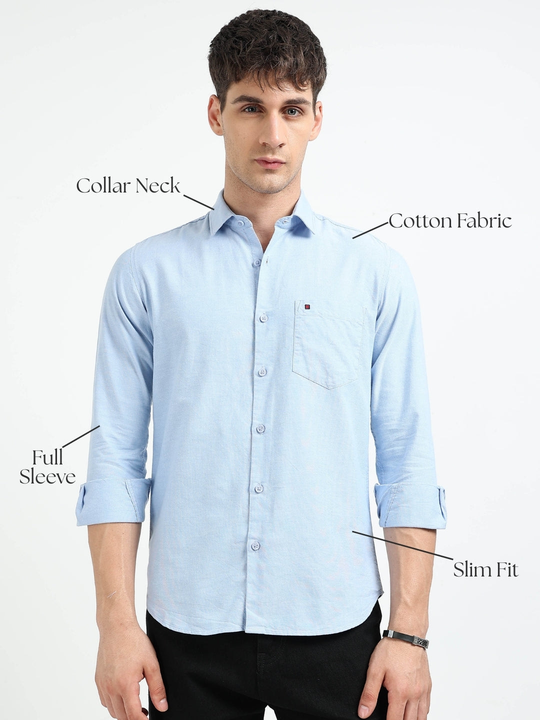 Sky Blue Solid Regular Fit Casual Shirts