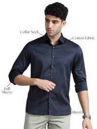 Men Navy Slim Fit Solid Full Sleeve Casual Shirt